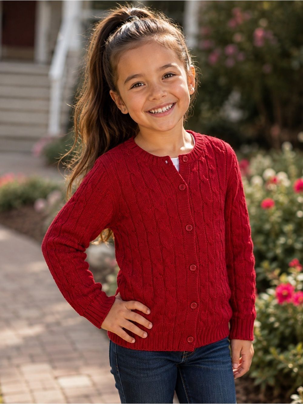 Cable knit sweater for girls - size 5/6 - red